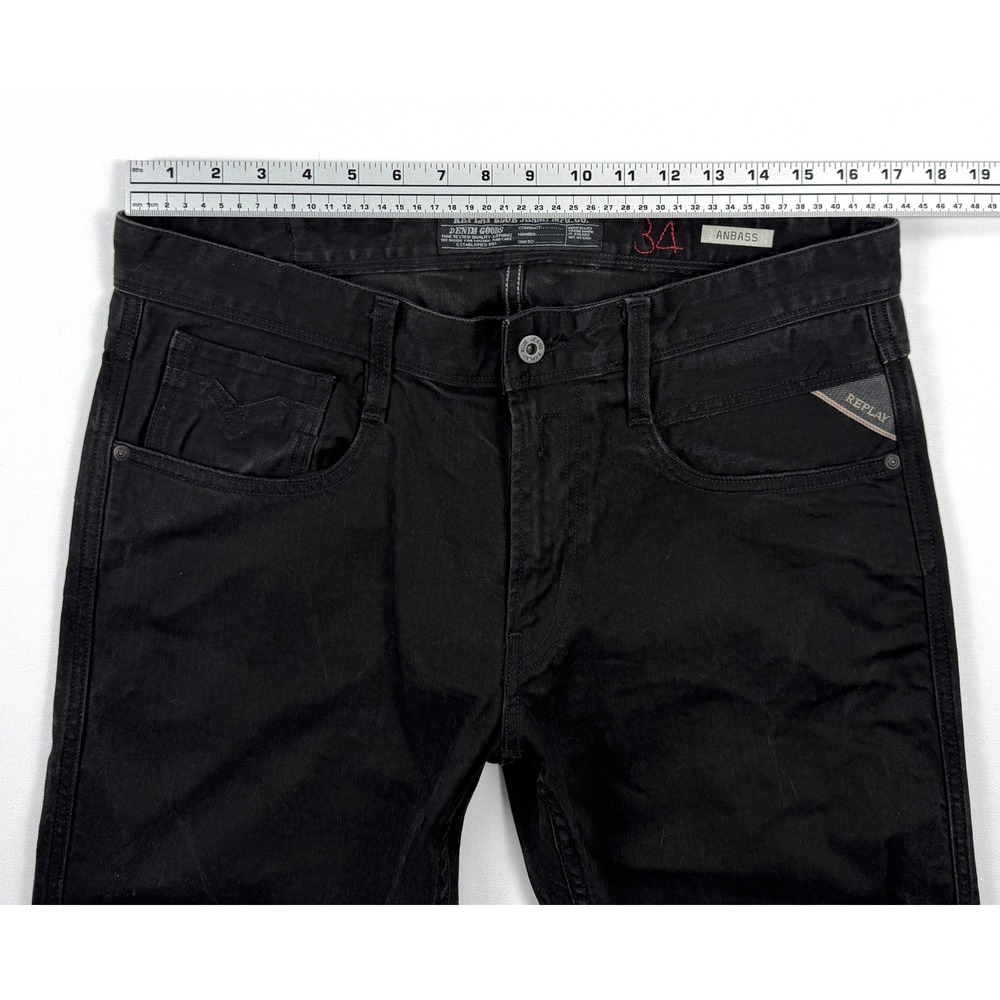 Replay Anbass Mens Jeans 34 (Actual 34x30) Black Slim Tapered Fit Denim #1915 - Picture 3 of 10